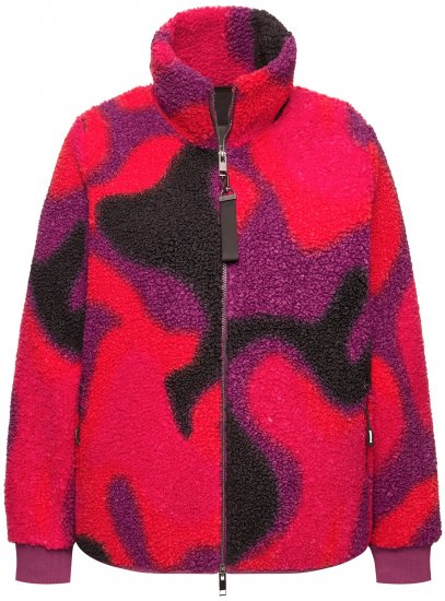 Ulla Popken Abstract Print Zip Fleece Jacket Pink Berry - Kurtki - 