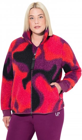 Ulla Popken Abstract Print Zip Fleece Jacket Pink Berry - Kurtki - 