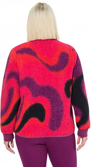 Ulla Popken Abstract Print Zip Fleece Jacket Pink Berry - Kurtki - 
