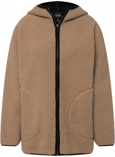 Ulla Popken Long Sleeve Hooded Teddy Jacket Putty - Kurtki - 