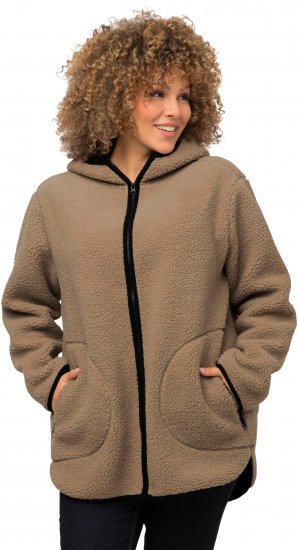 Ulla Popken Long Sleeve Hooded Teddy Jacket Putty - Kurtki - 