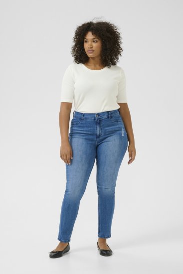 Kaffe Curve Laurina Jeansy Washed/Destroyed Blue Denim - Jeansy & Spodnie w Dużych Rozmiarach – Plus Size - 