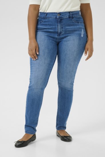 Kaffe Curve Laurina Jeansy Washed/Destroyed Blue Denim - Jeansy & Spodnie w Dużych Rozmiarach – Plus Size - 