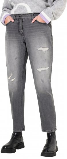Ulla Popken Distressed Stretch Fit Boyfriend Jeans Dark Denim Blue - Jeansy & Spodnie w Dużych Rozmiarach – Plus Size - 