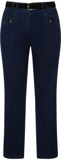 Ulla Popken Mony Elastic Waist Zip Pocket Jeans Dark Blue Denim - Jeansy & Spodnie w Dużych Rozmiarach – Plus Size - 