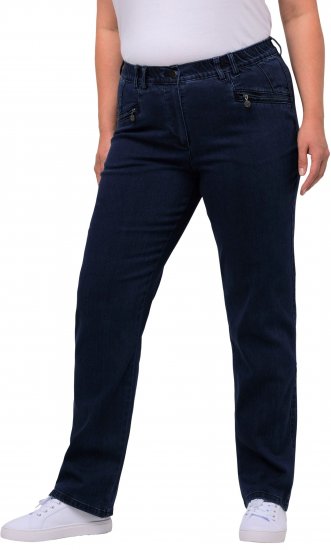 Ulla Popken Mony Elastic Waist Zip Pocket Jeans Dark Blue Denim - Jeansy & Spodnie w Dużych Rozmiarach – Plus Size - 