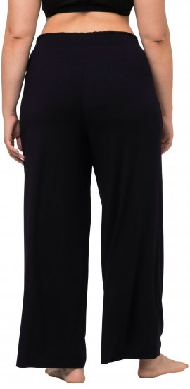 Ulla Popken Wide Leg Smocked Waist Knit Pants Black - Jeansy & Spodnie w Dużych Rozmiarach – Plus Size - 