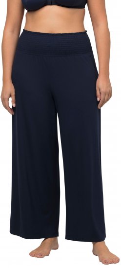 Ulla Popken Wide Leg Smocked Waist Knit Pants Night Blue - Jeansy & Spodnie w Dużych Rozmiarach – Plus Size - 