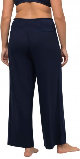 Ulla Popken Wide Leg Smocked Waist Knit Pants Night Blue - Jeansy & Spodnie w Dużych Rozmiarach – Plus Size - 