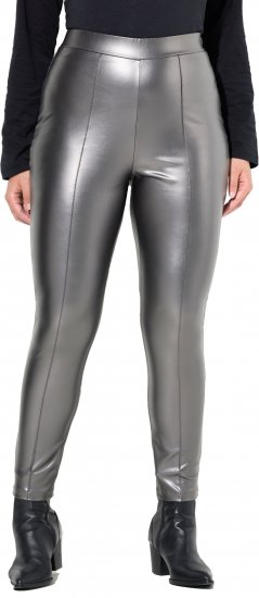 Ulla Popken Metallic Faux Leather Leggings Silver - Jeansy & Spodnie w Dużych Rozmiarach – Plus Size - 