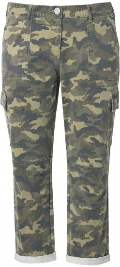 Ulla Popken Camo Boyfriend Pants Olive Grey - Jeansy & Spodnie w Dużych Rozmiarach – Plus Size - 
