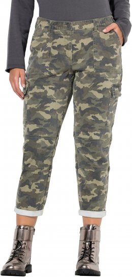 Ulla Popken Camo Boyfriend Pants Olive Grey - Jeansy & Spodnie w Dużych Rozmiarach – Plus Size - 