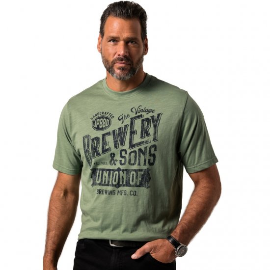 JP1880 T-Shirt Short Sleeve Chest Print Eucalyptus Green - Koszulki - T-shirty meskie Duże Rozmiary - 2XL-14XL