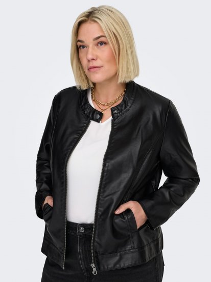 Only Carmakoma Robber Leather Jacket Black - Kurtki skórzane - 