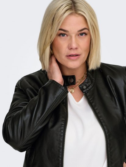 Only Carmakoma Robber Leather Jacket Black - Kurtki skórzane - 