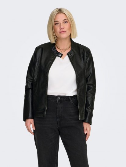 Only Carmakoma Robber Leather Jacket Black - Kurtki skórzane - 