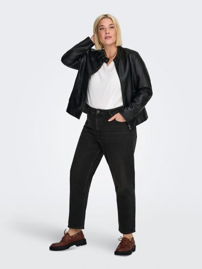 Only Carmakoma Robber Leather Jacket Black - Kurtki skórzane - 