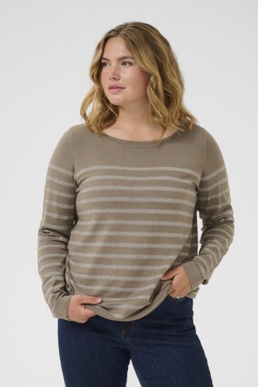 Kaffe Curve Linia Boatneck Pullover Morel Melange with Silver Lurex - Swetry dzianinowe - 