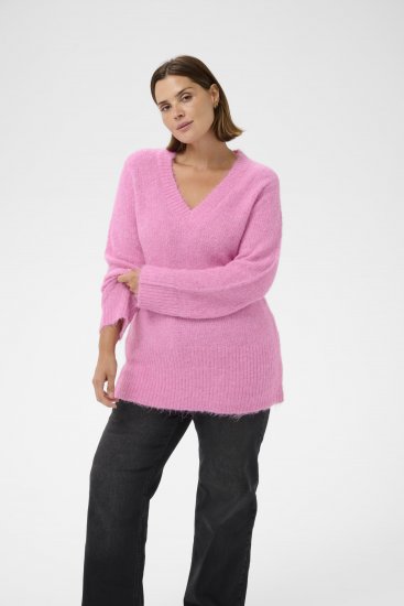 Kaffe Curve Emilia Pullover Pink Power Melange - Swetry dzianinowe - 