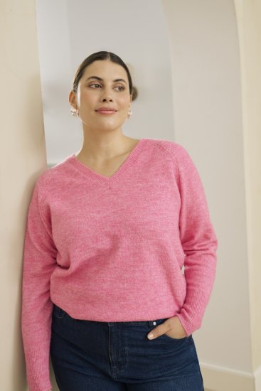 Kaffe Curve Emilia Pullover Pink Power Melange - Swetry dzianinowe - 