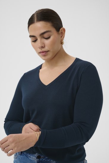 Kaffe Curve Lizzy Long Sleeve Pullover Midnight Marine - Swetry dzianinowe - 
