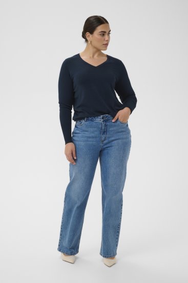 Kaffe Curve Lizzy Long Sleeve Pullover Midnight Marine - Swetry dzianinowe - 