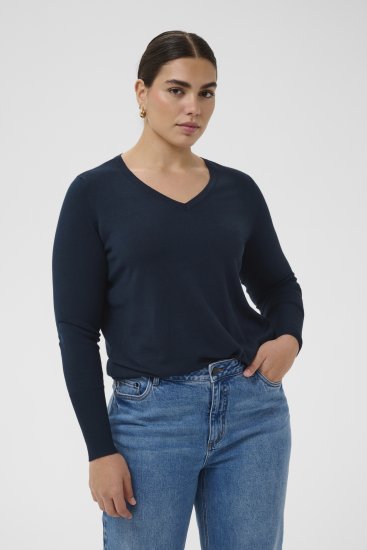 Kaffe Curve Lizzy Long Sleeve Pullover Midnight Marine - Swetry dzianinowe - 