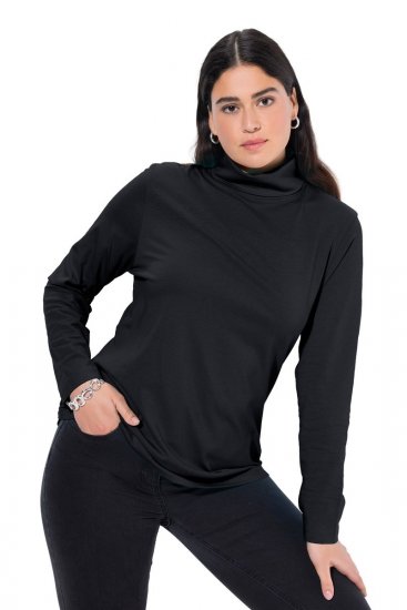 Ulla Popken Basic Long Sleeve Slim Fit Turtleneck Black - Bluzy & bluzy z kapturem - Przytulne bluzy, hoody i swetry