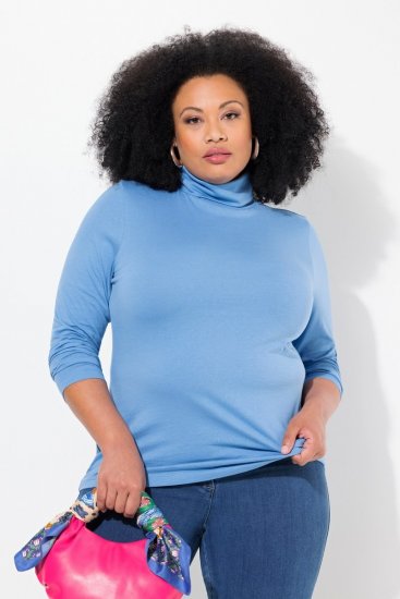 Ulla Popken Basic Long Sleeve Slim Fit Turtleneck Light Cornflower - Bluzy & bluzy z kapturem - Przytulne bluzy, hoody i swetry