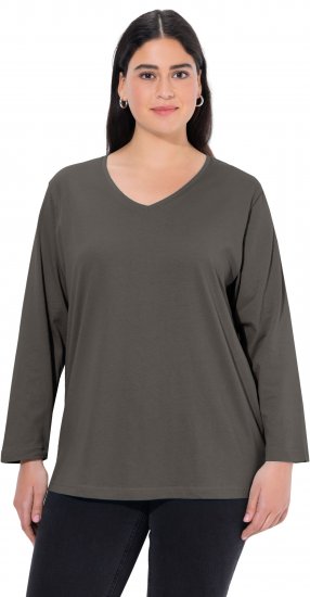 Ulla Popken Back To Basics V-Neck Relaxed Fit Cotton Tee Graphite Grey - T-shirty - 
