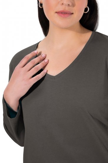Ulla Popken Back To Basics V-Neck Relaxed Fit Cotton Tee Graphite Grey - T-shirty - T-shirty damskie plus size