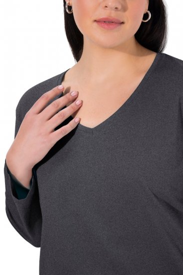Ulla Popken Back To Basics V-Neck Relaxed Fit Cotton Tee Charcoal Grey Melange - T-shirty - T-shirty damskie plus size