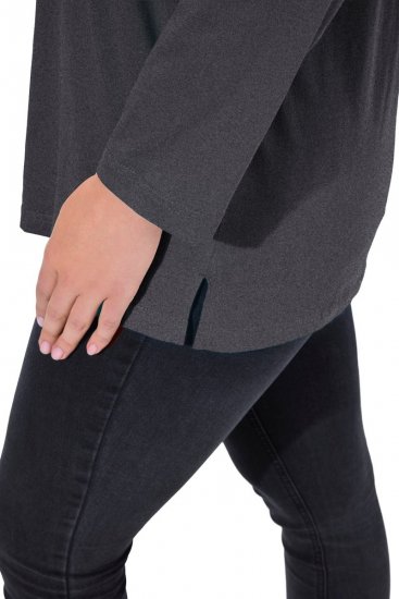 Ulla Popken Back To Basics V-Neck Relaxed Fit Cotton Tee Charcoal Grey Melange - T-shirty - T-shirty damskie plus size