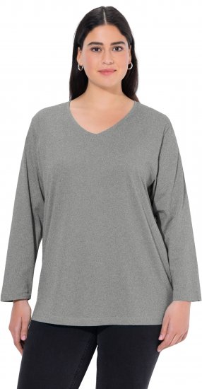 Ulla Popken Back To Basics V-Neck Relaxed Fit Cotton Tee Light Grey Melange - T-shirty - 