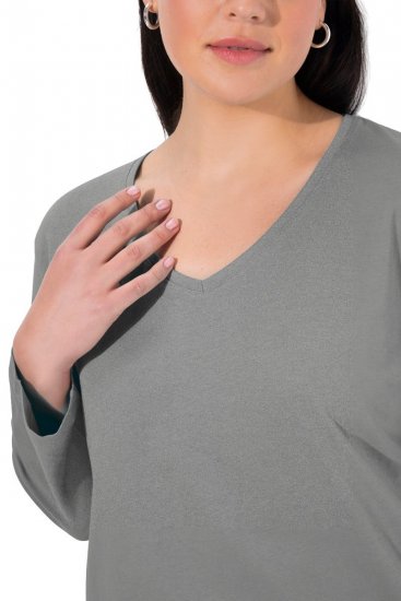 Ulla Popken Back To Basics V-Neck Relaxed Fit Cotton Tee Light Grey Melange - T-shirty - T-shirty damskie plus size