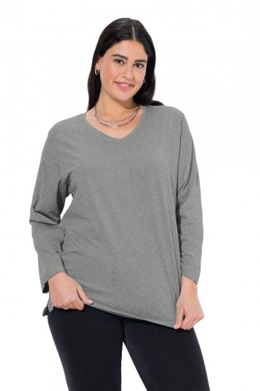 Ulla Popken Back To Basics V-Neck Relaxed Fit Cotton Tee Light Grey Melange - T-shirty - T-shirty damskie plus size