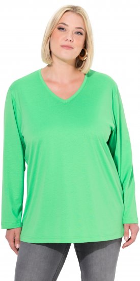 Ulla Popken Back To Basics V-Neck Relaxed Fit Cotton Tee Mint Green - T-shirty - 