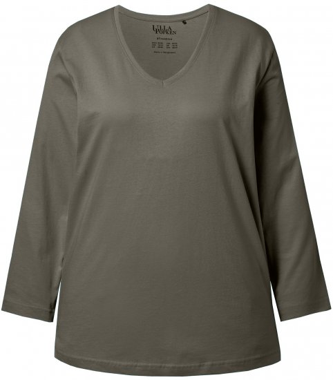 Ulla Popken Back To Basics V-Neck Relaxed Fit Cotton Tee Olive - T-shirty - 