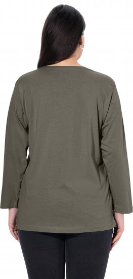 Ulla Popken Back To Basics V-Neck Relaxed Fit Cotton Tee Olive - T-shirty - 