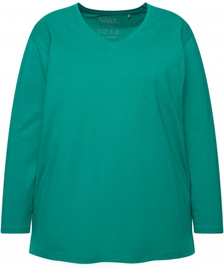 Ulla Popken Back To Basics V-Neck Relaxed Fit Cotton Tee Emerald Green - T-shirty - 