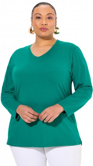 Ulla Popken Back To Basics V-Neck Relaxed Fit Cotton Tee Emerald Green - T-shirty - 