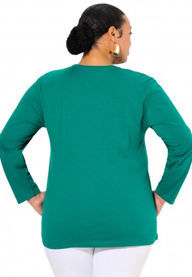 Ulla Popken Back To Basics V-Neck Relaxed Fit Cotton Tee Emerald Green - T-shirty - 