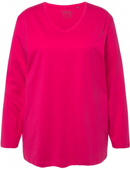 Ulla Popken Back To Basics V-Neck Relaxed Fit Cotton Tee Magenta Pink - T-shirty - 
