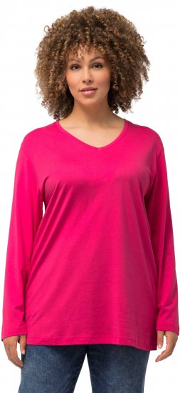 Ulla Popken Back To Basics V-Neck Relaxed Fit Cotton Tee Magenta Pink - T-shirty - 