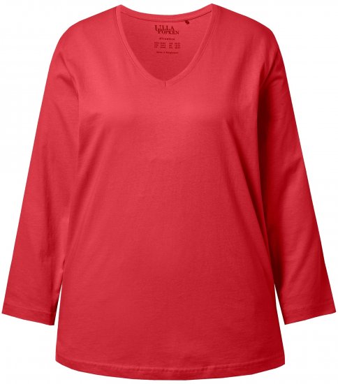 Ulla Popken Back To Basics V-Neck Relaxed Fit Cotton Tee Salsa Red - T-shirty - 