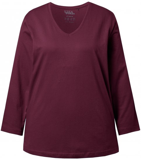 Ulla Popken Back To Basics V-Neck Relaxed Fit Cotton Tee Dark Berry - T-shirty - 