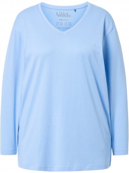 Ulla Popken Back To Basics V-Neck Relaxed Fit Cotton Tee Light Blue - T-shirty - 