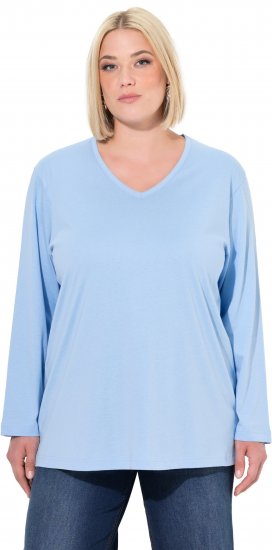 Ulla Popken Back To Basics V-Neck Relaxed Fit Cotton Tee Light Blue - T-shirty - 
