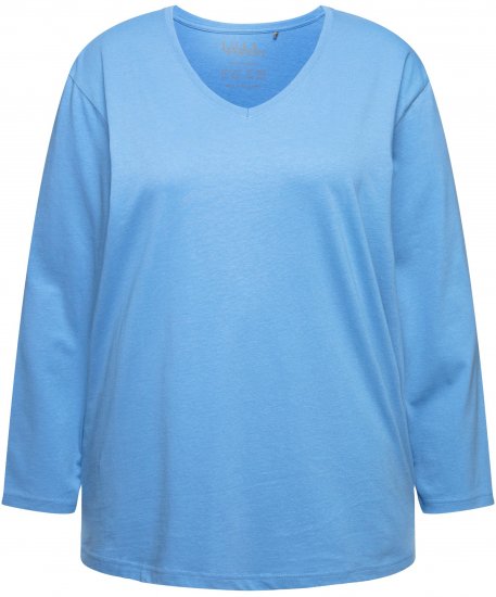 Ulla Popken Back To Basics V-Neck Relaxed Fit Cotton Tee Light Cornflower - T-shirty - 