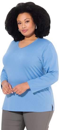 Ulla Popken Back To Basics V-Neck Relaxed Fit Cotton Tee Light Cornflower - T-shirty - 